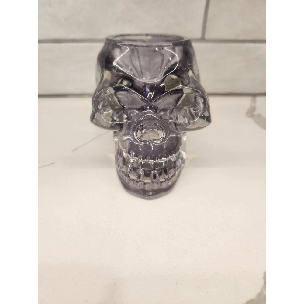 Skull Votive Candle Holder Heavy Glass Smoky Clear Colored Collectible Halloween
